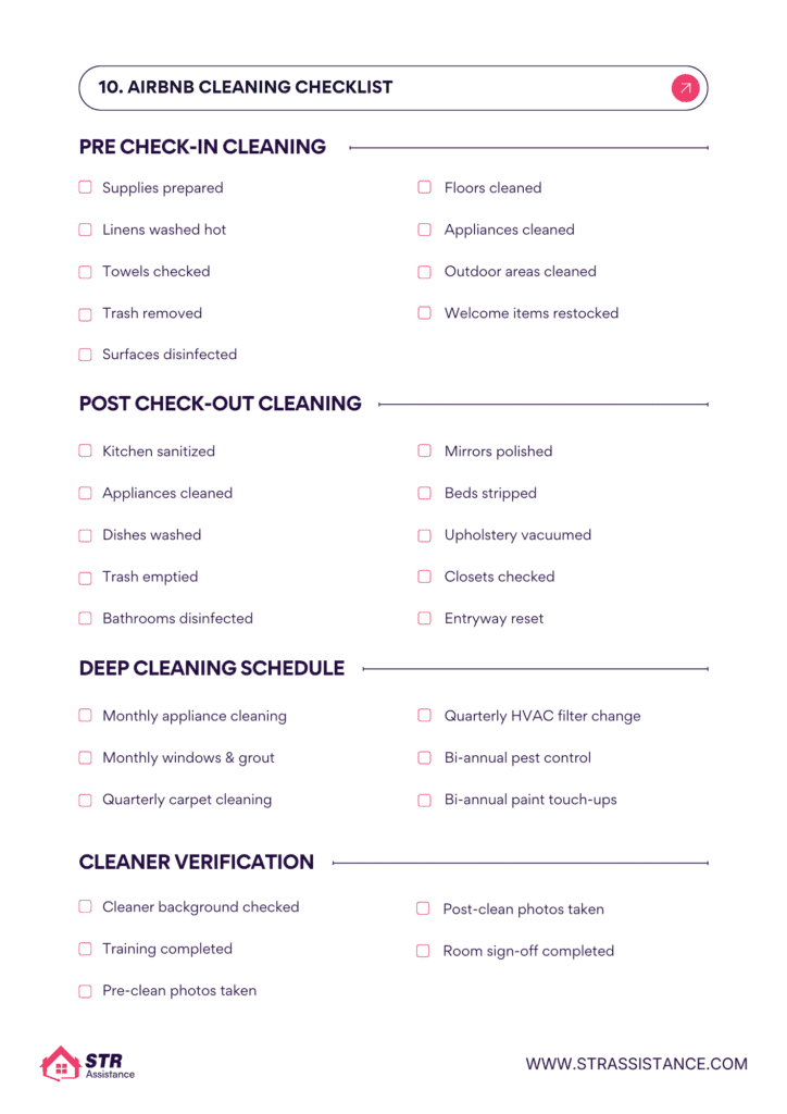 Airbnb cleaning checklist