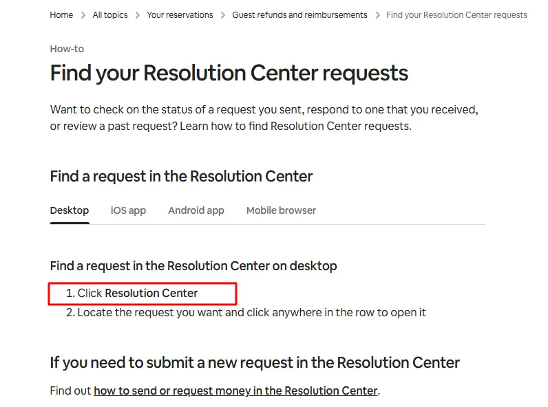 Go to The Airbnb Resulation Center